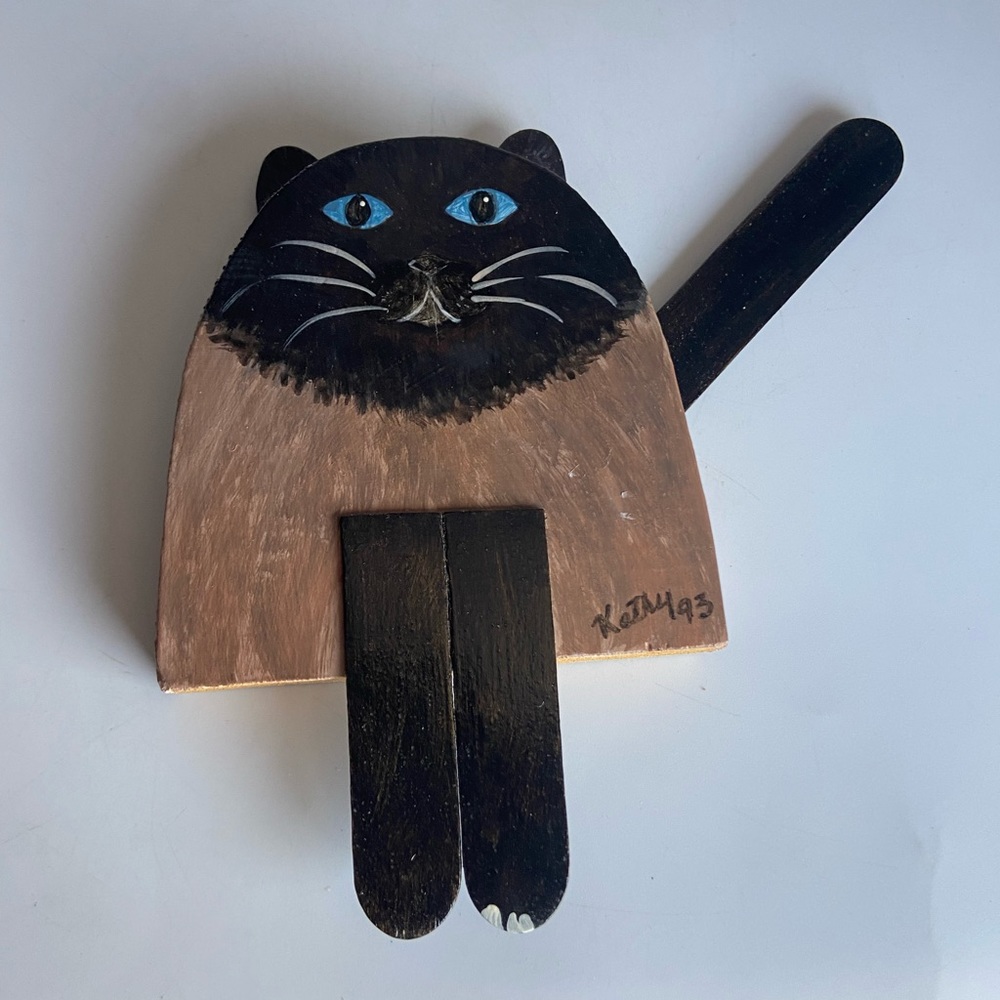 Handmade Wooden Siamese Cat Shelf Sitter or Wall Hanger